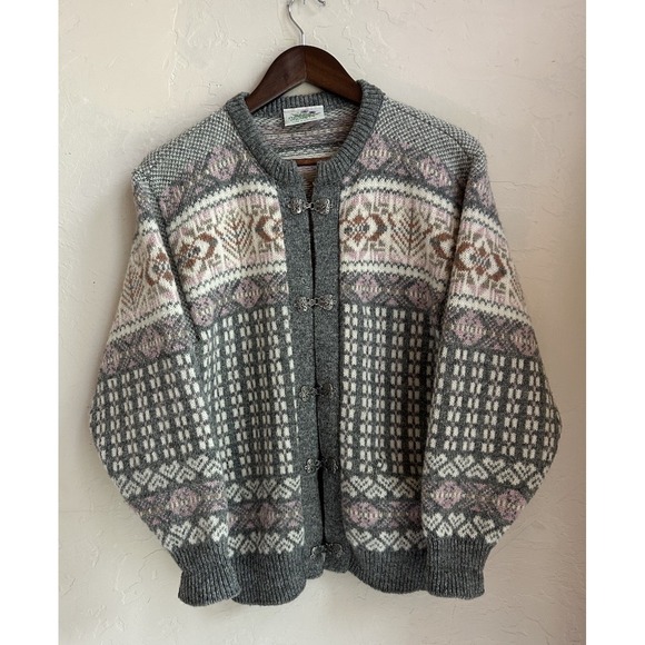 Maddy Moss Sweaters - Vintage Maddy Moss Cardigan Sweater Wool Fair Isle Scotland Cottagecore Granny S